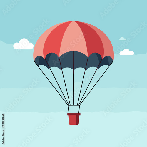 Colorful hot air balloon floating in blue sky with clouds  