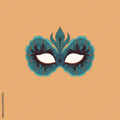 Decorative mask design with floral patterns on orange background  