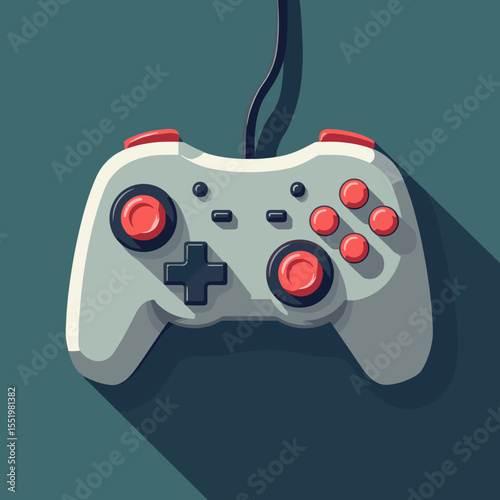 Game controller with red buttons on teal background  