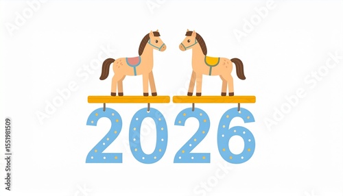 馬と2026年、午年、シンプルに仕上げた素材  Generated by AI
