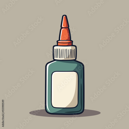 Bottle of glue with orange cap and blank label on neutral background  