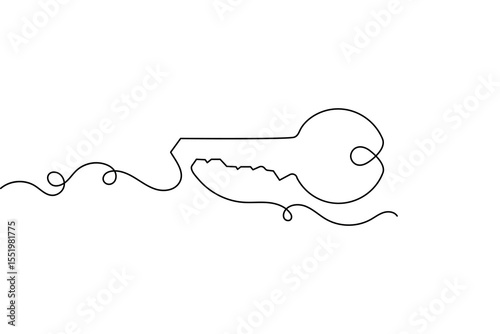 Continuous one line drawing of a key in minimalist outline vector design
