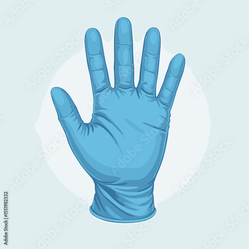 Blue protective glove on light background representing hygiene  