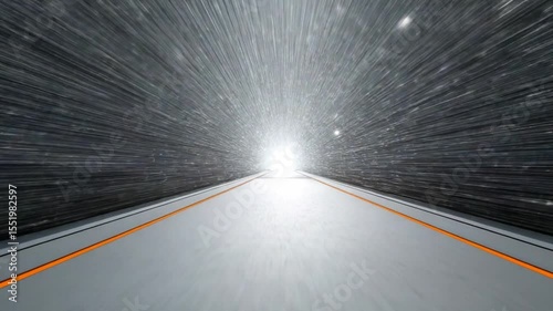 Road to Light: A long road stretches towards a brilliant light at the end of a dark tunnel, symbolizing hope, progress, and the journey to success.