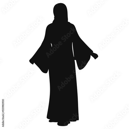 Woman in Abaya Silhouette, Wide Sleeves, Black