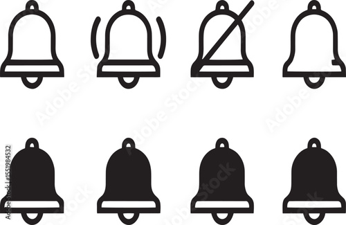 Bell Icon Set Notification, Alert, On/Off Vectors