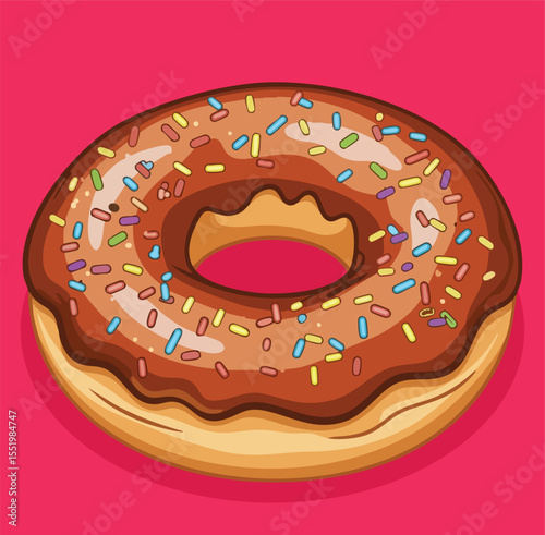 A vector pop sticker illustration featuring a delicious-looking donut, with colorful sprinkles and a subtle, sugary glaze.