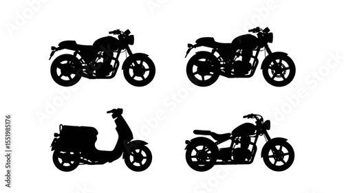 Classic Motorcycle and Scooter Silhouettes Vector Graphics