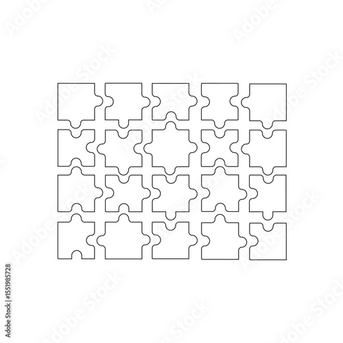 Vector puzzle pieces continuous one line drawing isolated on white background illustration and minimal