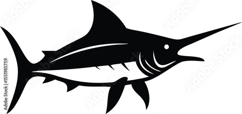 Dynamic marlin fish silhouette in vibrant cmyk colors for marine themes