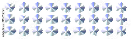 Glossy Chrome Stickers, Metallic Gradient Labels, Shiny Empty Shapes with Polished Surface, Holographic Frames for Logo, Badge, Promo, UI Elements. Vector Illustration