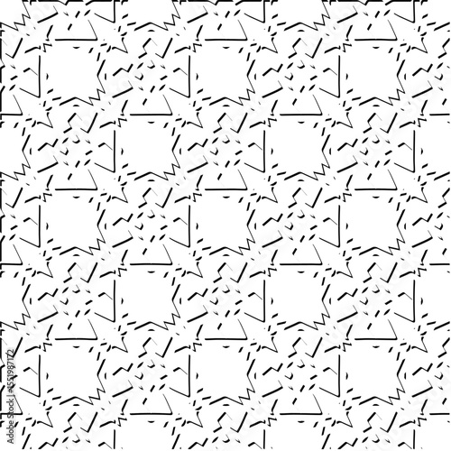  3d relief tiles.
Vector pattern with symmetrical elements . Modern stylish abstract texture. Repeating tiles from striped elements. Black and white pattern.