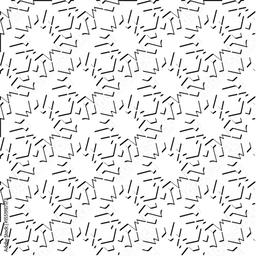  3d relief tiles.
Vector pattern with symmetrical elements . Modern stylish abstract texture. Repeating tiles from striped elements. Black and white pattern.