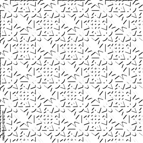  3d relief tiles.
Vector pattern with symmetrical elements . Modern stylish abstract texture. Repeating tiles from striped elements. Black and white pattern.