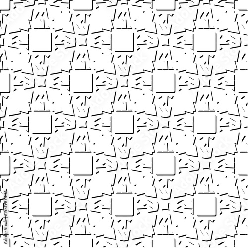  3d relief tiles.
Vector pattern with symmetrical elements . Modern stylish abstract texture. Repeating tiles from striped elements. Black and white pattern.