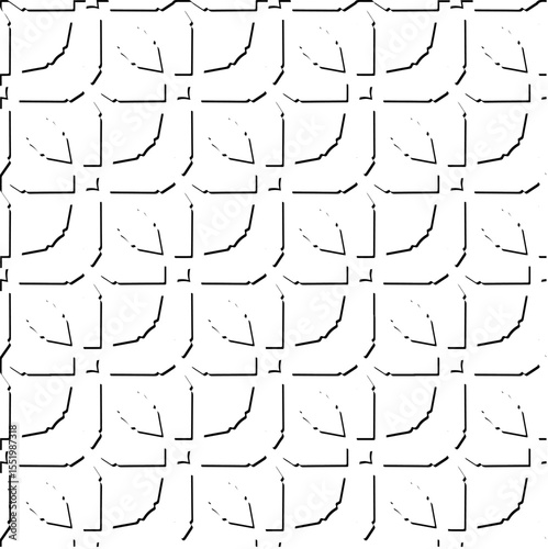  3d relief tiles.
Vector pattern with symmetrical elements . Modern stylish abstract texture. Repeating tiles from striped elements. Black and white pattern.