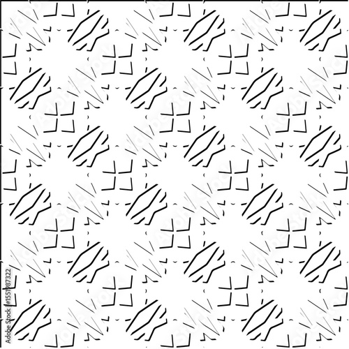  3d relief tiles.
Vector pattern with symmetrical elements . Modern stylish abstract texture. Repeating tiles from striped elements. Black and white pattern.