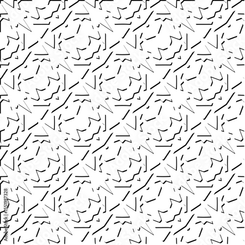  3d relief tiles.
Vector pattern with symmetrical elements . Modern stylish abstract texture. Repeating tiles from striped elements. Black and white pattern.