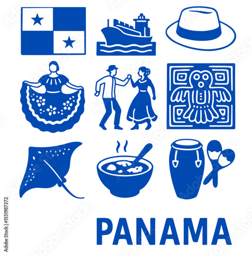 vector isolated blue color panama traditional cultural symbols