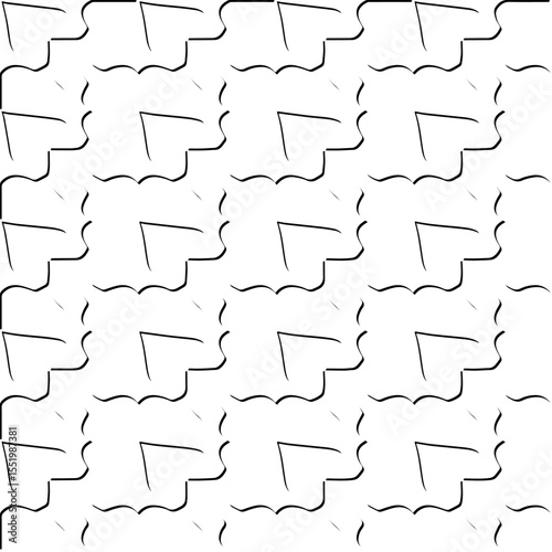  3d relief tiles.
Vector pattern with symmetrical elements . Modern stylish abstract texture. Repeating tiles from striped elements. Black and white pattern.