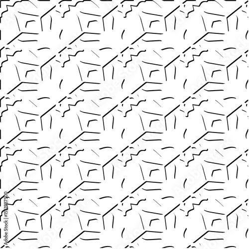  3d relief tiles.
Vector pattern with symmetrical elements . Modern stylish abstract texture. Repeating tiles from striped elements. Black and white pattern.