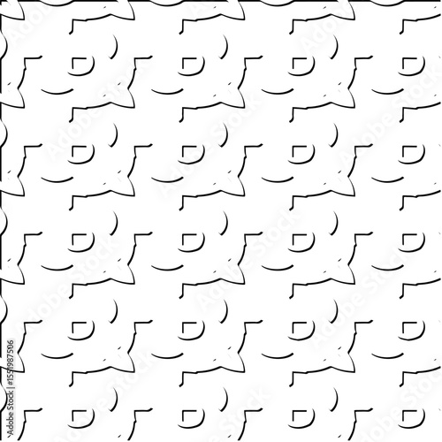  3d relief tiles.
Vector pattern with symmetrical elements . Modern stylish abstract texture. Repeating tiles from striped elements. Black and white pattern.