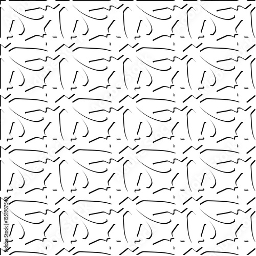  3d relief tiles.
Vector pattern with symmetrical elements . Modern stylish abstract texture. Repeating tiles from striped elements. Black and white pattern.