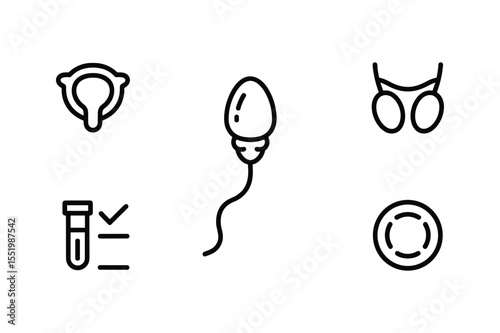 Black Line Art Icon Set Reproductive System Sperm Uterus Test