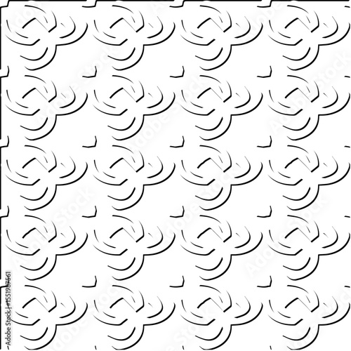  3d relief tiles.
Vector pattern with symmetrical elements . Modern stylish abstract texture. Repeating tiles from striped elements. Black and white pattern.