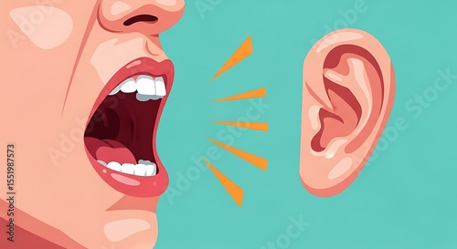 Speaking to an Ear Graphic Illustration About Hearing