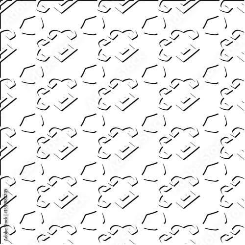  3d relief tiles.
Vector pattern with symmetrical elements . Modern stylish abstract texture. Repeating tiles from striped elements. Black and white pattern.