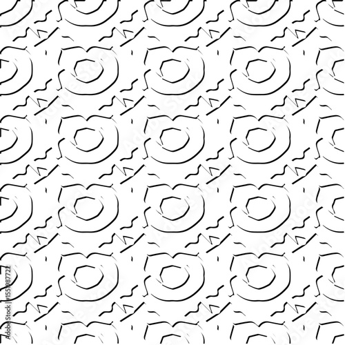  3d relief tiles.
Vector pattern with symmetrical elements . Modern stylish abstract texture. Repeating tiles from striped elements. Black and white pattern.