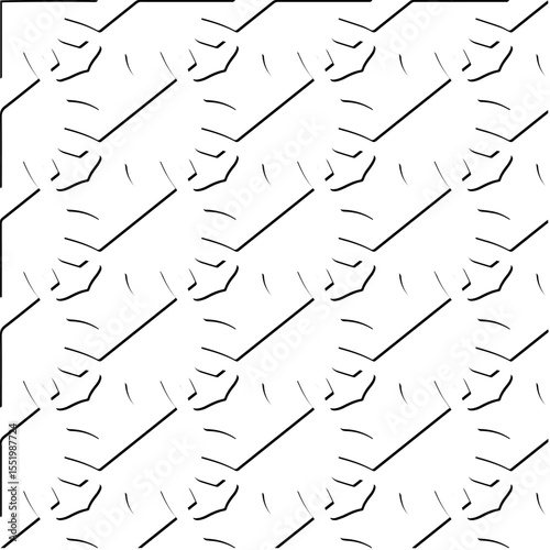  3d relief tiles.
Vector pattern with symmetrical elements . Modern stylish abstract texture. Repeating tiles from striped elements. Black and white pattern.