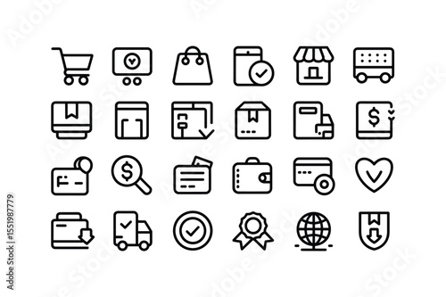 Black Line Ecommerce Shopping Cart Icons Set online