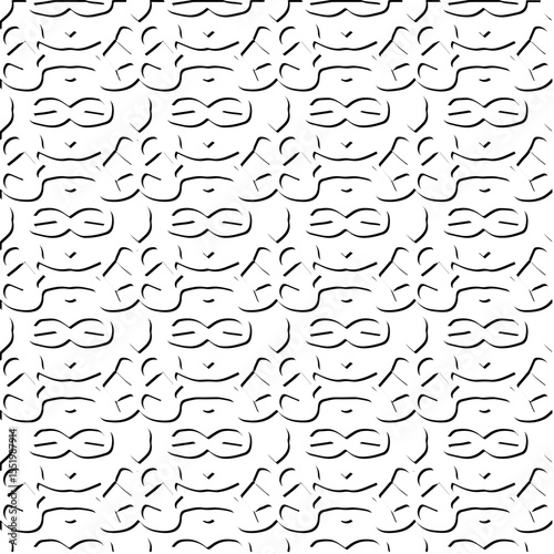  3d relief tiles.
Vector pattern with symmetrical elements . Modern stylish abstract texture. Repeating tiles from striped elements. Black and white pattern.