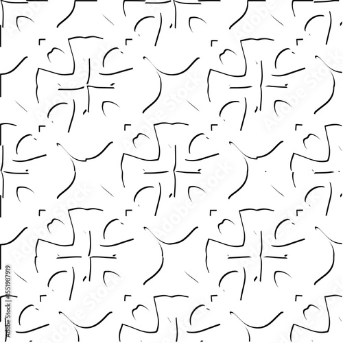  3d relief tiles.
Vector pattern with symmetrical elements . Modern stylish abstract texture. Repeating tiles from striped elements. Black and white pattern.