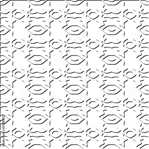 3d relief tiles.
Vector pattern with symmetrical elements . Modern stylish abstract texture. Repeating tiles from striped elements. Black and white pattern.