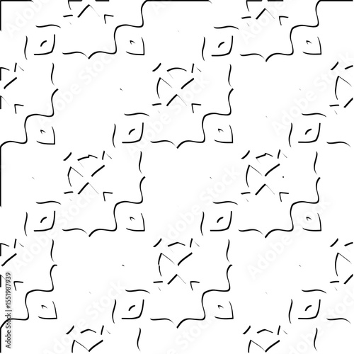  3d relief tiles.
Vector pattern with symmetrical elements . Modern stylish abstract texture. Repeating tiles from striped elements. Black and white pattern.
