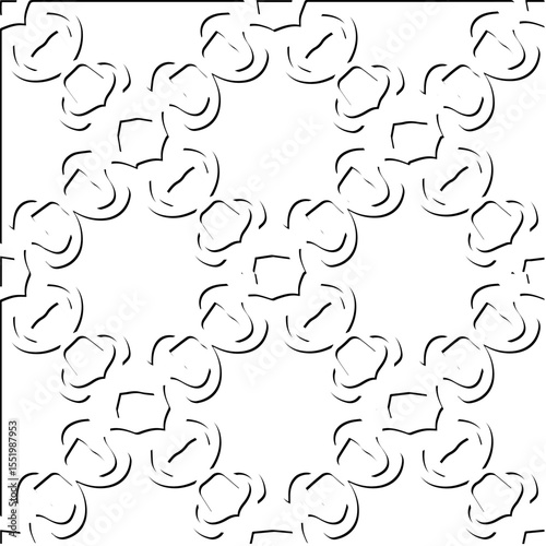  3d relief tiles.
Vector pattern with symmetrical elements . Modern stylish abstract texture. Repeating tiles from striped elements. Black and white pattern.