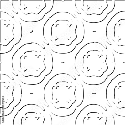  3d relief tiles.
Vector pattern with symmetrical elements . Modern stylish abstract texture. Repeating tiles from striped elements. Black and white pattern.