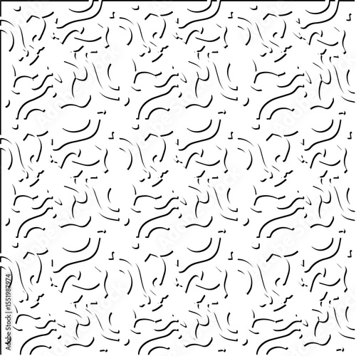  3d relief tiles.
Vector pattern with symmetrical elements . Modern stylish abstract texture. Repeating tiles from striped elements. Black and white pattern.