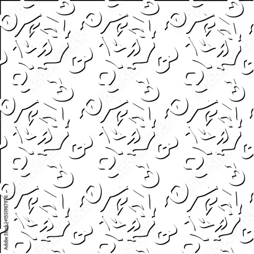  3d relief tiles.
Vector pattern with symmetrical elements . Modern stylish abstract texture. Repeating tiles from striped elements. Black and white pattern.