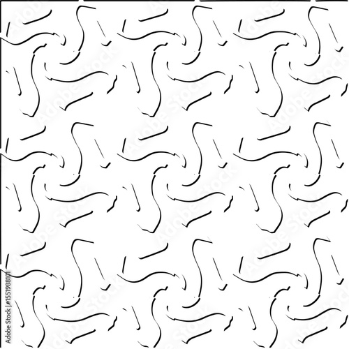  3d relief tiles.
Vector pattern with symmetrical elements . Modern stylish abstract texture. Repeating tiles from striped elements. Black and white pattern.