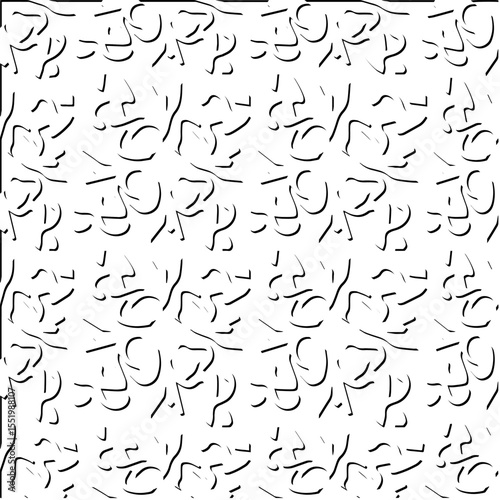 3d relief tiles.
Vector pattern with symmetrical elements . Modern stylish abstract texture. Repeating tiles from striped elements. Black and white pattern.