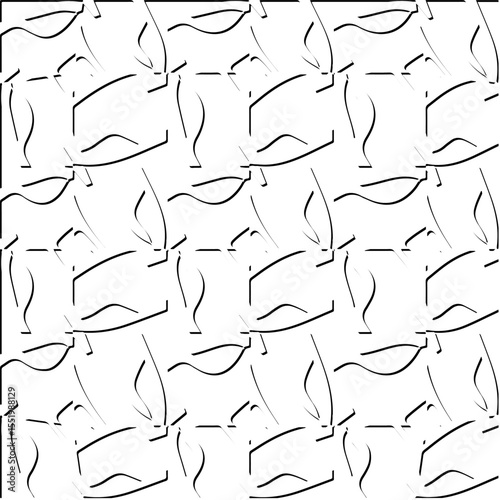  3d relief tiles.
Vector pattern with symmetrical elements . Modern stylish abstract texture. Repeating tiles from striped elements. Black and white pattern.