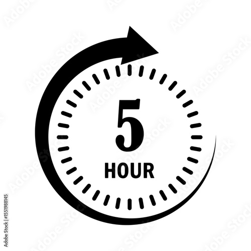 Black five-hour timer icon with circular arrow and tick marks on white background
