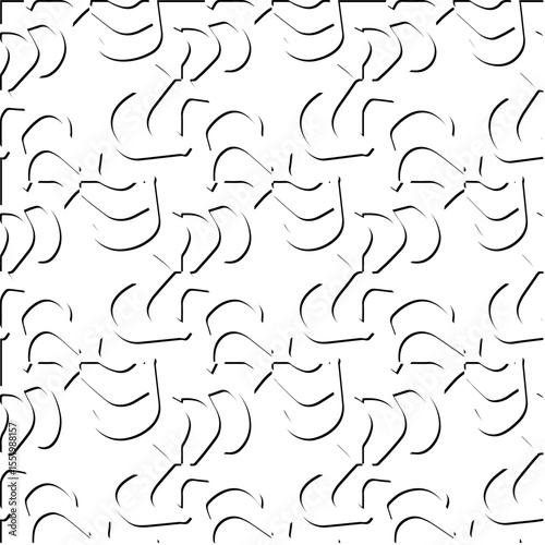  3d relief tiles.
Vector pattern with symmetrical elements . Modern stylish abstract texture. Repeating tiles from striped elements. Black and white pattern.