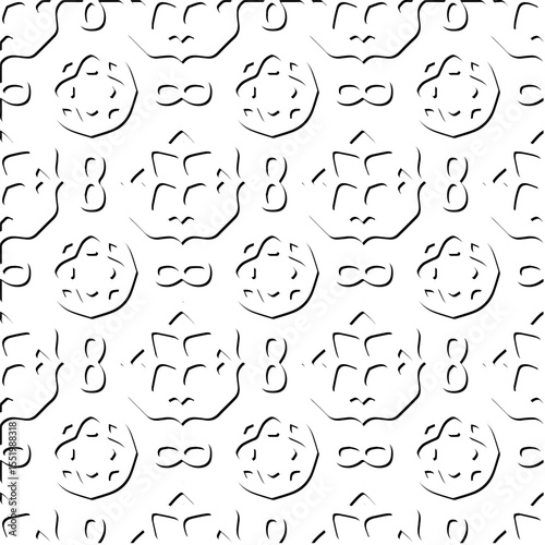  3d relief tiles.
Vector pattern with symmetrical elements . Modern stylish abstract texture. Repeating tiles from striped elements. Black and white pattern.