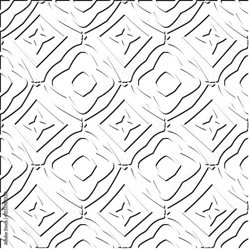  3d relief tiles.
Vector pattern with symmetrical elements . Modern stylish abstract texture. Repeating tiles from striped elements. Black and white pattern.