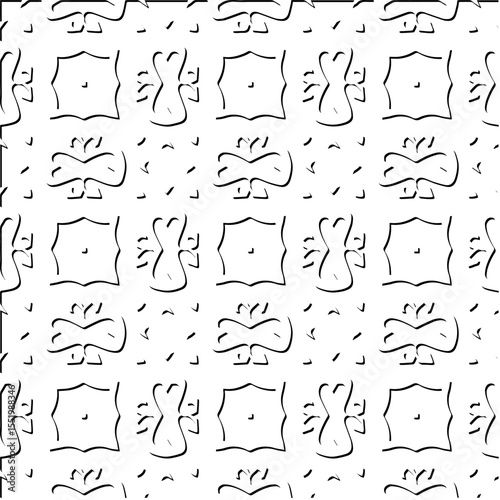  3d relief tiles.
Vector pattern with symmetrical elements . Modern stylish abstract texture. Repeating tiles from striped elements. Black and white pattern.